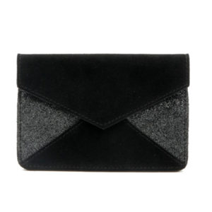 Pochette enveloppe noire pailletée en cuir L'Amoureuse Made in France