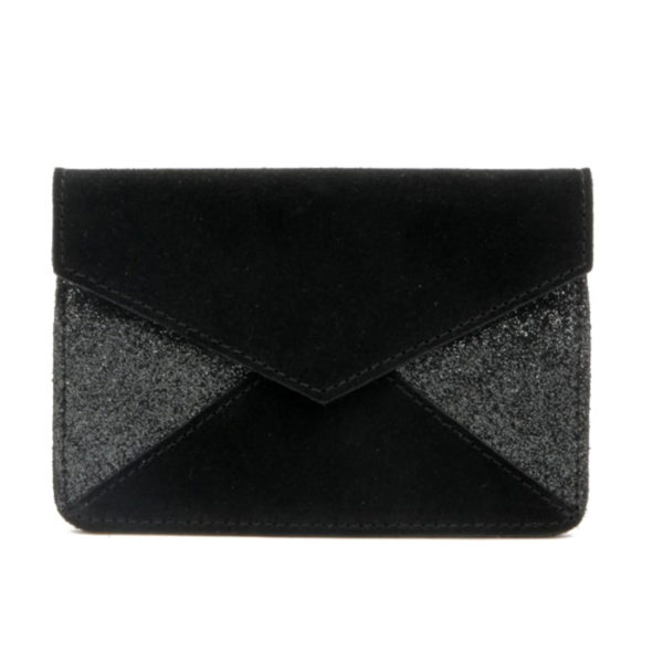 Pochette enveloppe noire pailletée en cuir L'Amoureuse Made in France