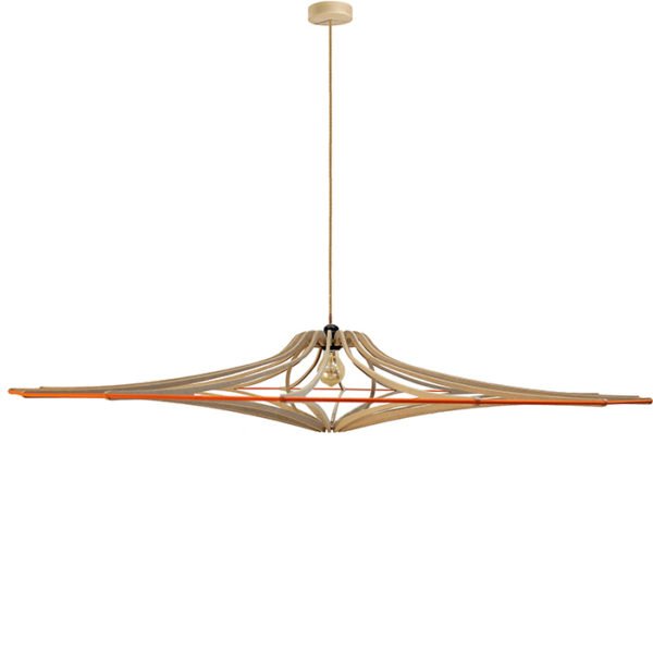 Luminaire suspension Diamond design bois orange 124cm Made in France Riff